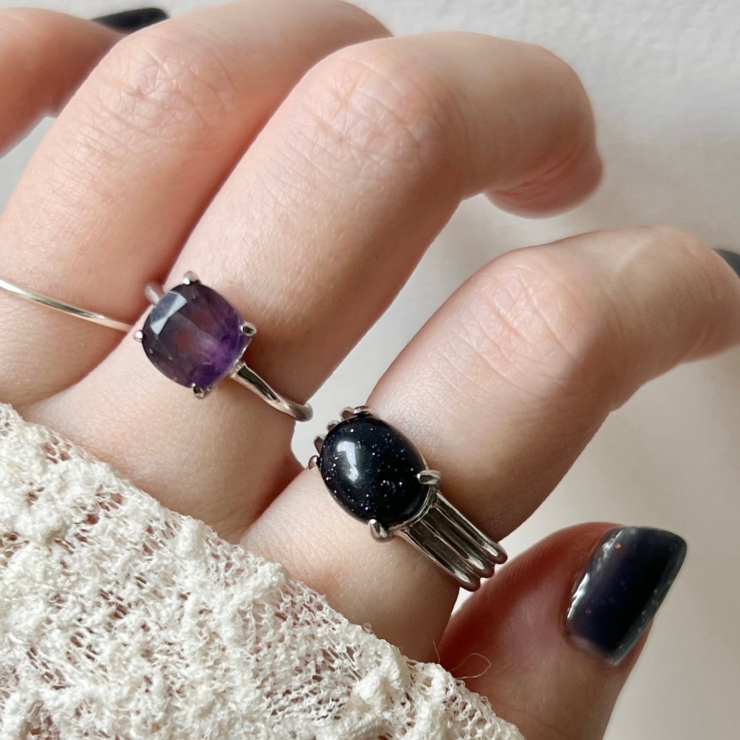 [ fluorite ] square faceted cut silver [ free size ]