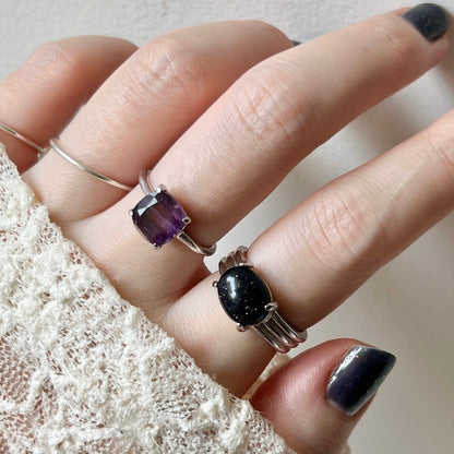 [ fluorite ] square faceted cut silver [ free size ]