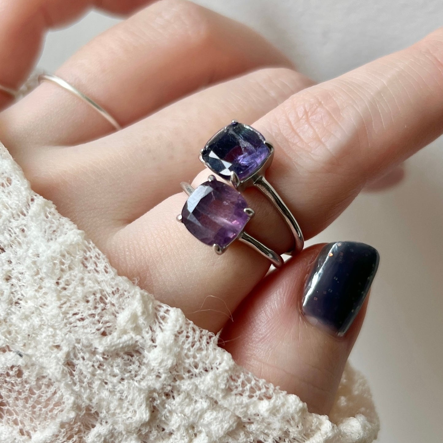[ fluorite ] square faceted cut silver [ free size ]