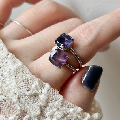 [ fluorite ] square faceted cut silver [ free size ]