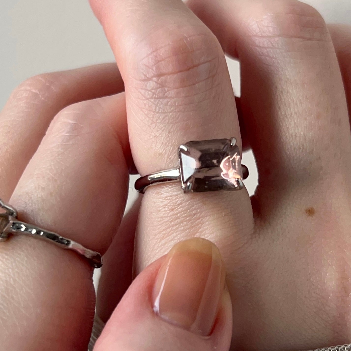 [ light pink ] gem OCTAGON silver [free size]