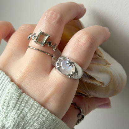 [ rainbow moon stone ] twinkle ring silver