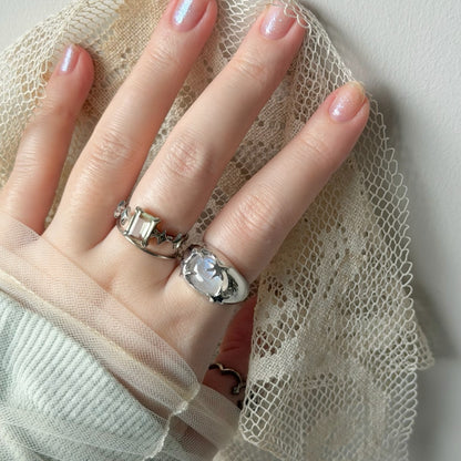 [ rainbow moon stone ] twinkle ring silver