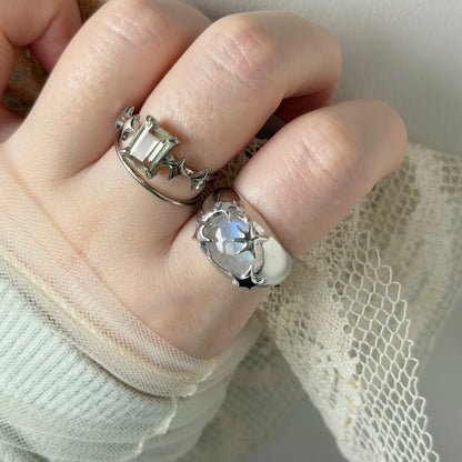 [ rainbow moon stone ] twinkle ring silver