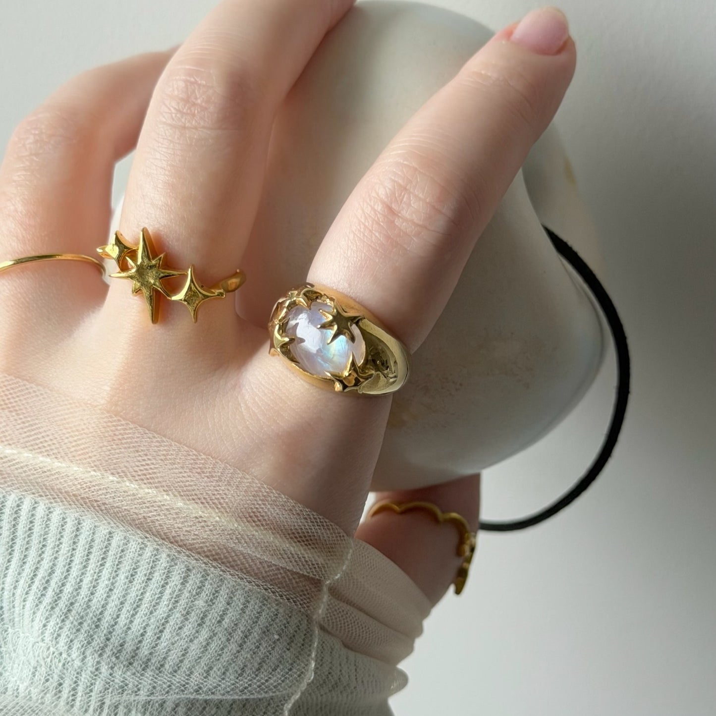 [ rainbow moon stone ] twinkle ring gold
