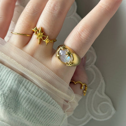 [ rainbow moon stone ] twinkle ring gold