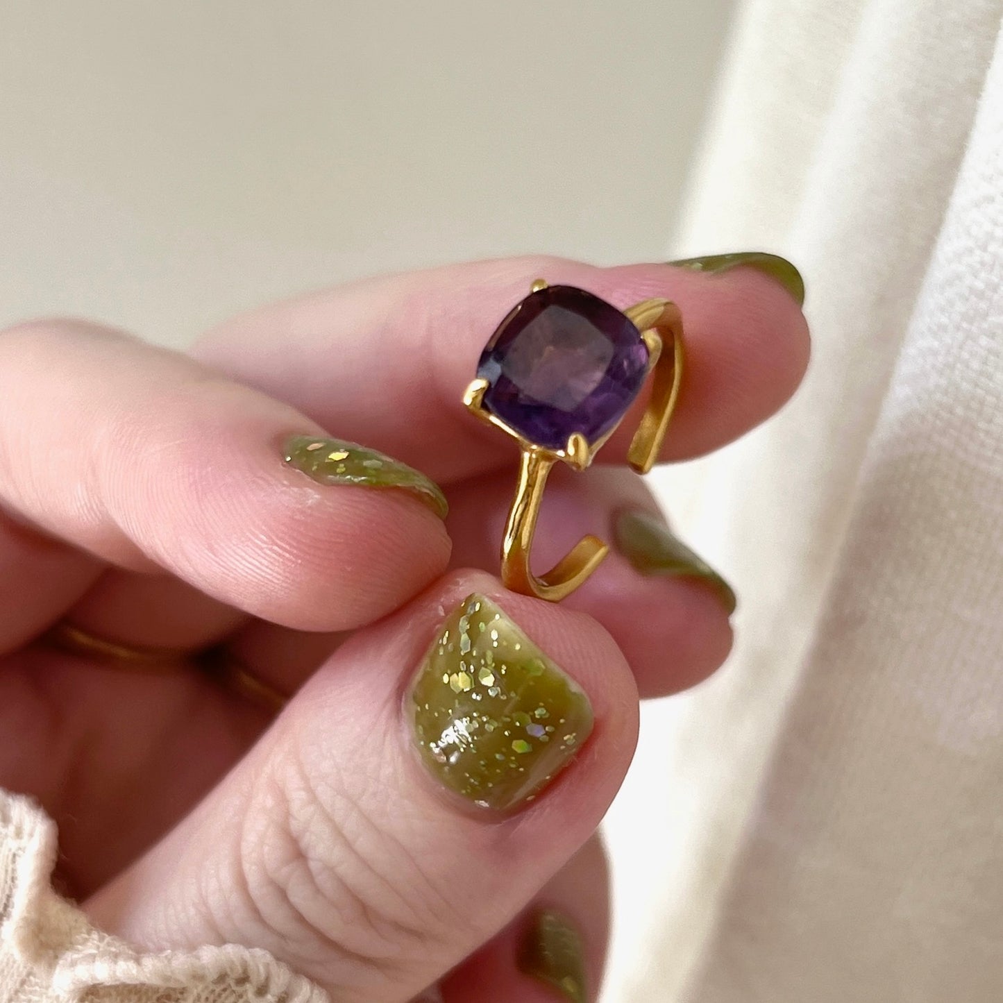 [ fluorite ] square faceted cut gold [ free size ]