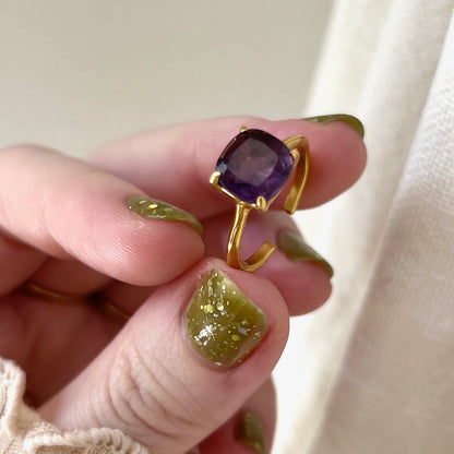 [ fluorite ] square faceted cut gold [ free size ]