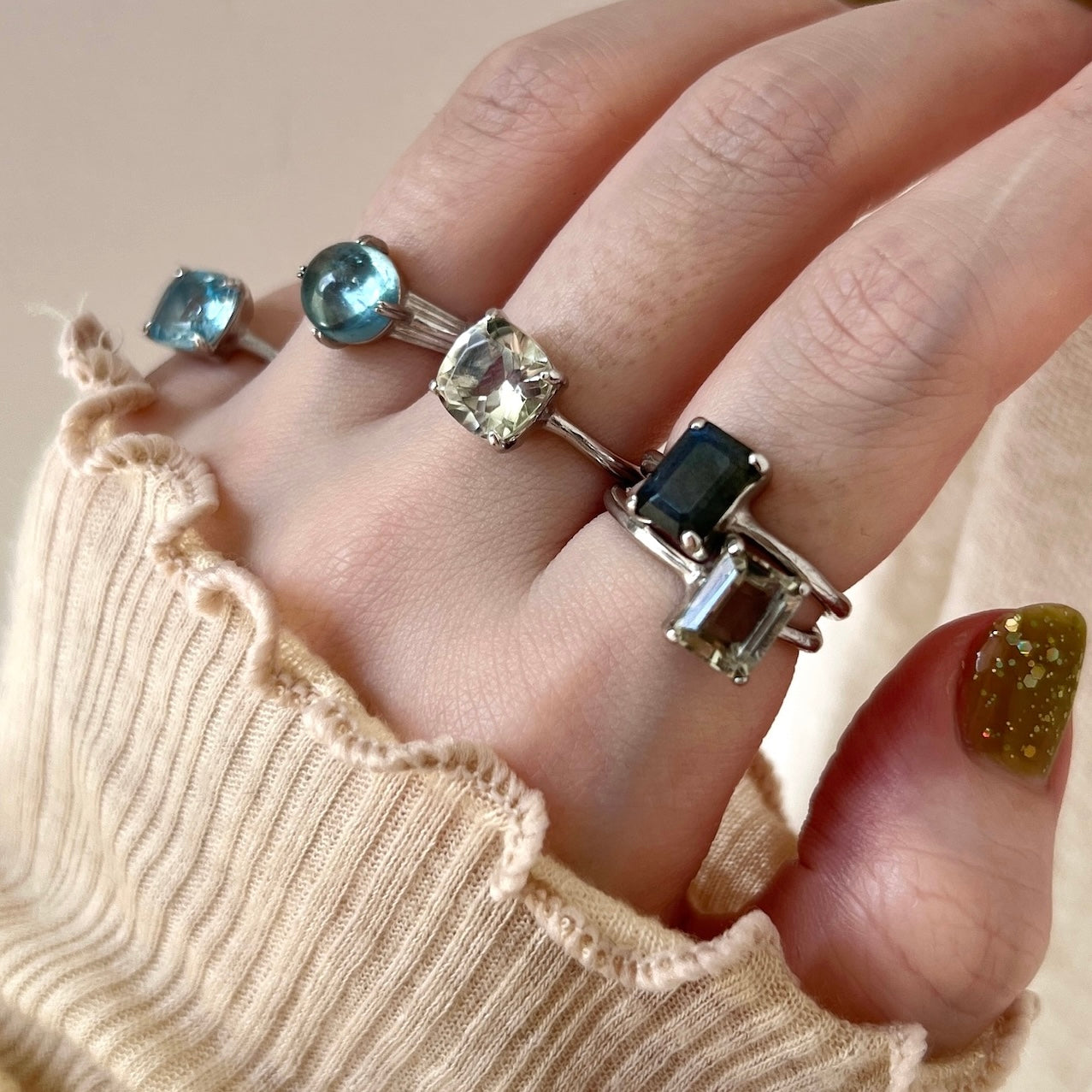 [ green amethyst ] rectangle faceted cut silver [ free size ]