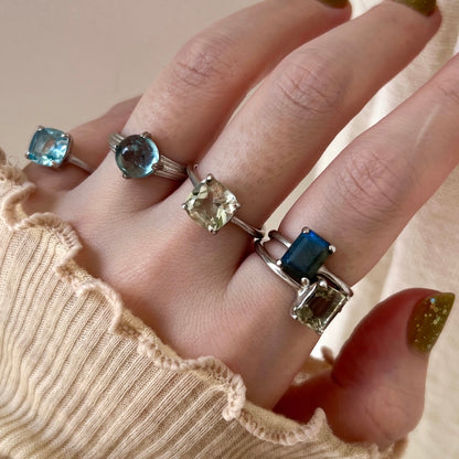 [ green amethyst ] rectangle faceted cut silver [ free size ]