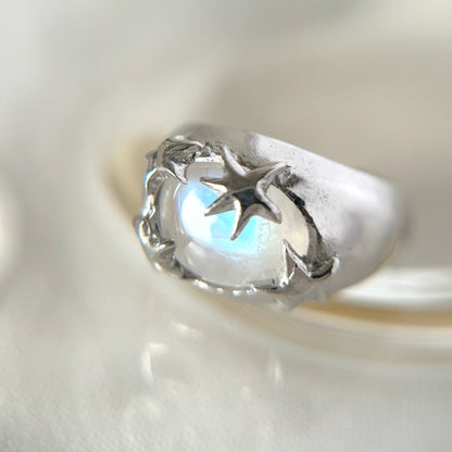 [ rainbow moon stone ] twinkle ring silver