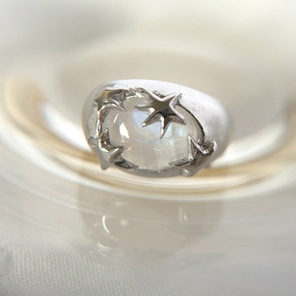 [ rainbow moon stone ] twinkle ring silver
