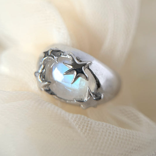 [ rainbow moon stone ] twinkle ring silver