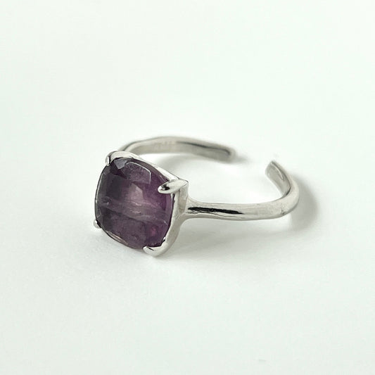 [ fluorite ] square faceted cut silver [ free size ]