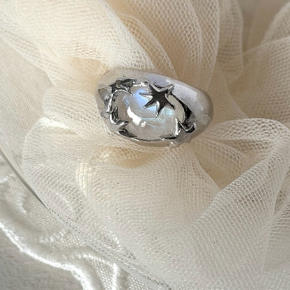 [ rainbow moon stone ] twinkle ring silver