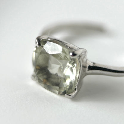 [ green amethyst ] square faceted cut silver [ free size ]