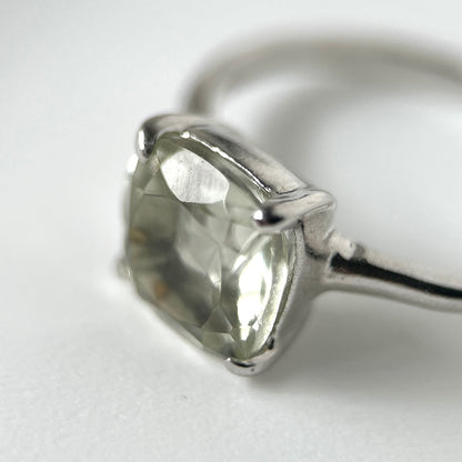 [ green amethyst ] square faceted cut silver [ free size ]