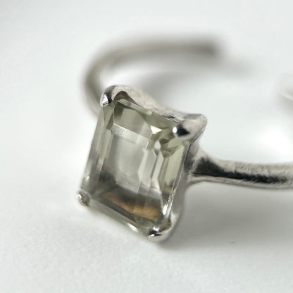 [ green amethyst ] rectangle faceted cut silver [ free size ]