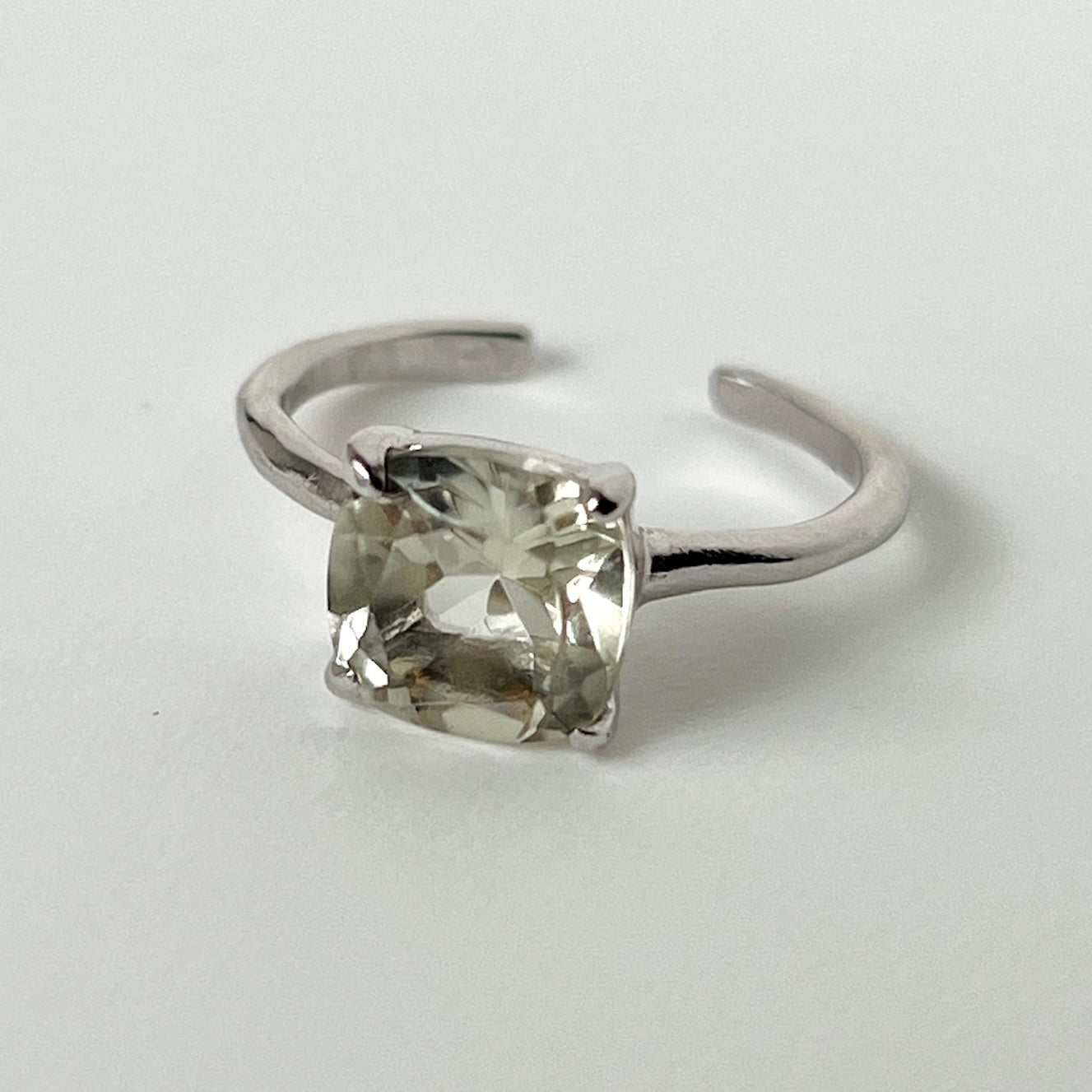[ green amethyst ] square faceted cut silver [ free size ]