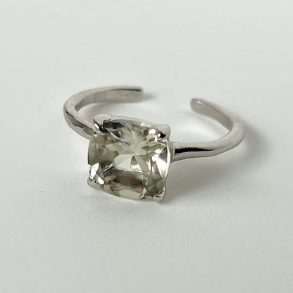 [ green amethyst ] square faceted cut silver [ free size ]