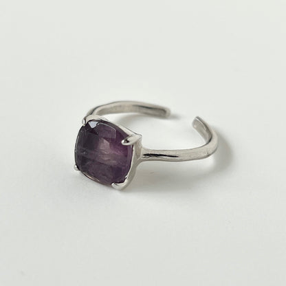 [ fluorite ] square faceted cut silver [ free size ]