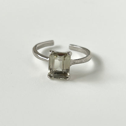 [ green amethyst ] rectangle faceted cut silver [ free size ]