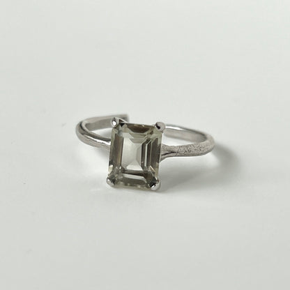 [ green amethyst ] rectangle faceted cut silver [ free size ]