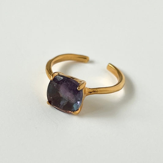 [ fluorite ] square faceted cut gold [ free size ]