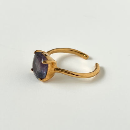 [ fluorite ] square faceted cut gold [ free size ]