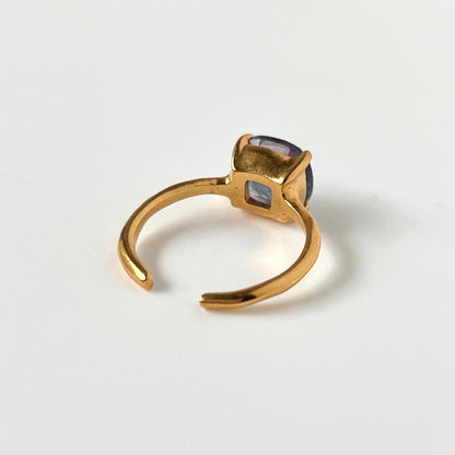 [ fluorite ] square faceted cut gold [ free size ]