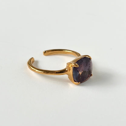 [ fluorite ] square faceted cut gold [ free size ]