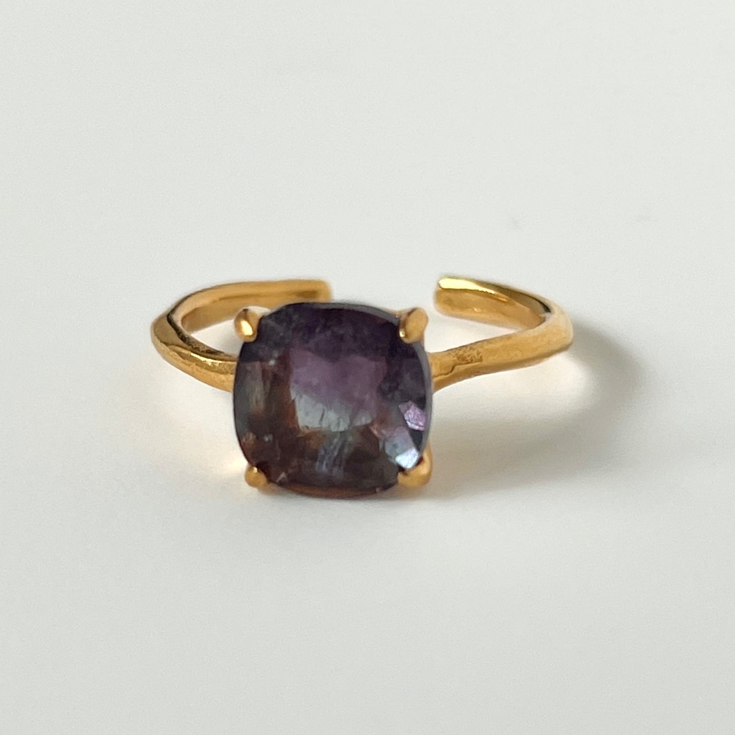[ fluorite ] square faceted cut gold [ free size ]