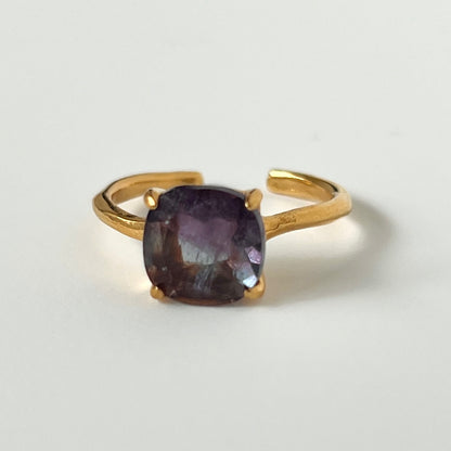 [ fluorite ] square faceted cut gold [ free size ]