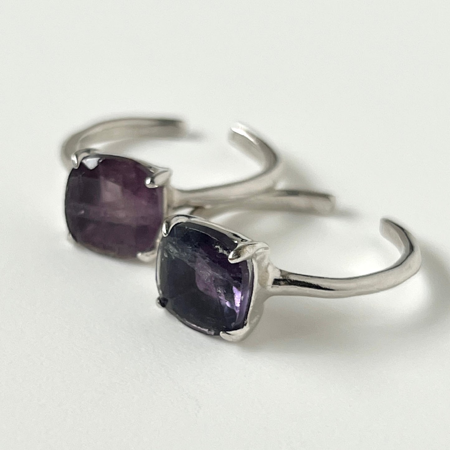 [ fluorite ] square faceted cut silver [ free size ]