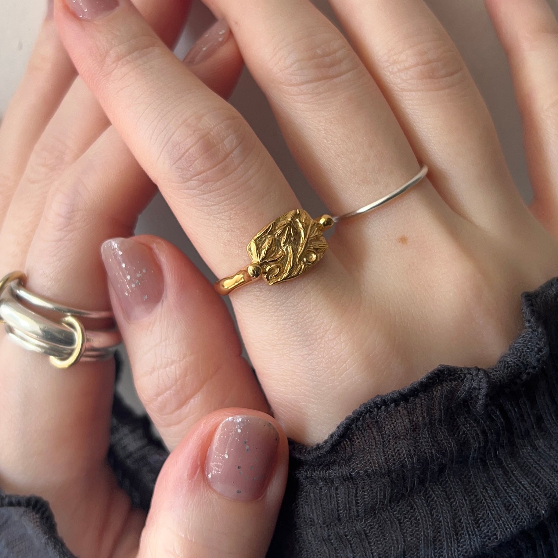 た*も様 POMUM&ARTS リング トルマリン ゴールド シルバー925 フ gold ] sculpture ring [ free size ] – POMUM&ARTS