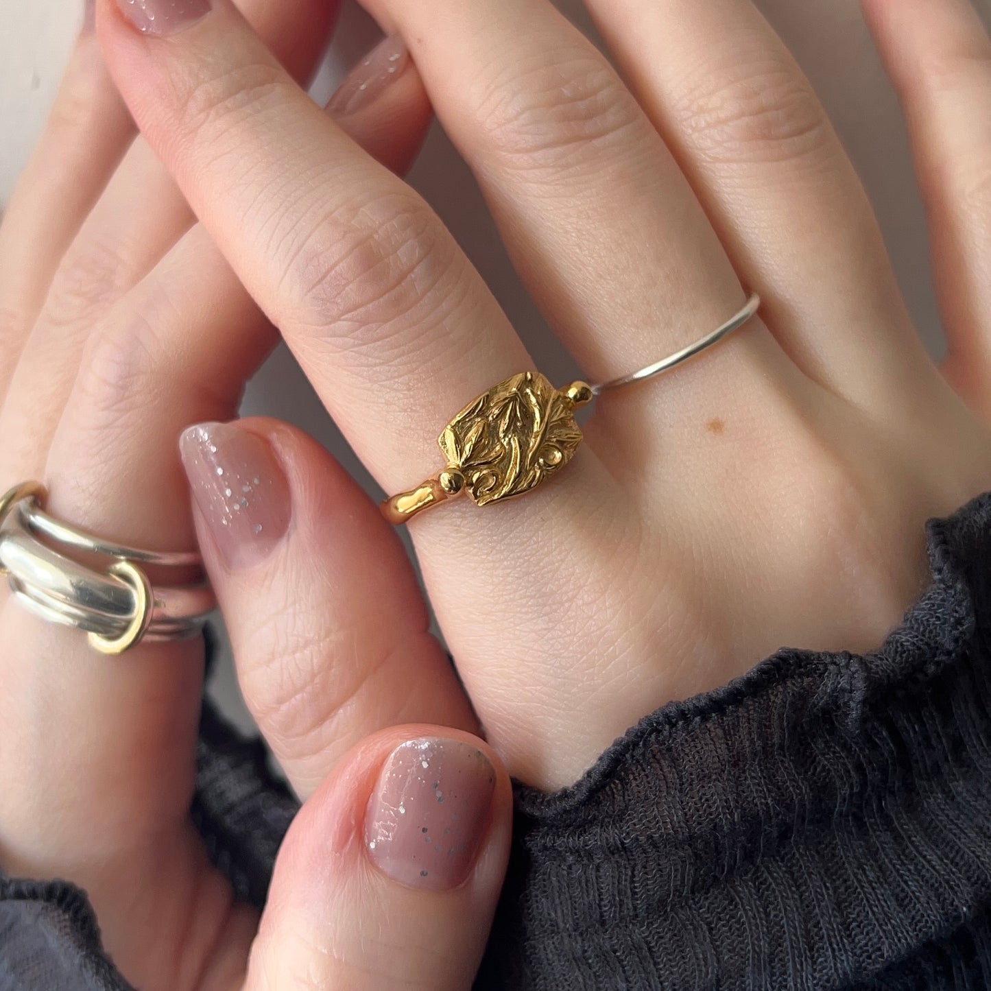 [ gold ] sculpture ring [ free size ]