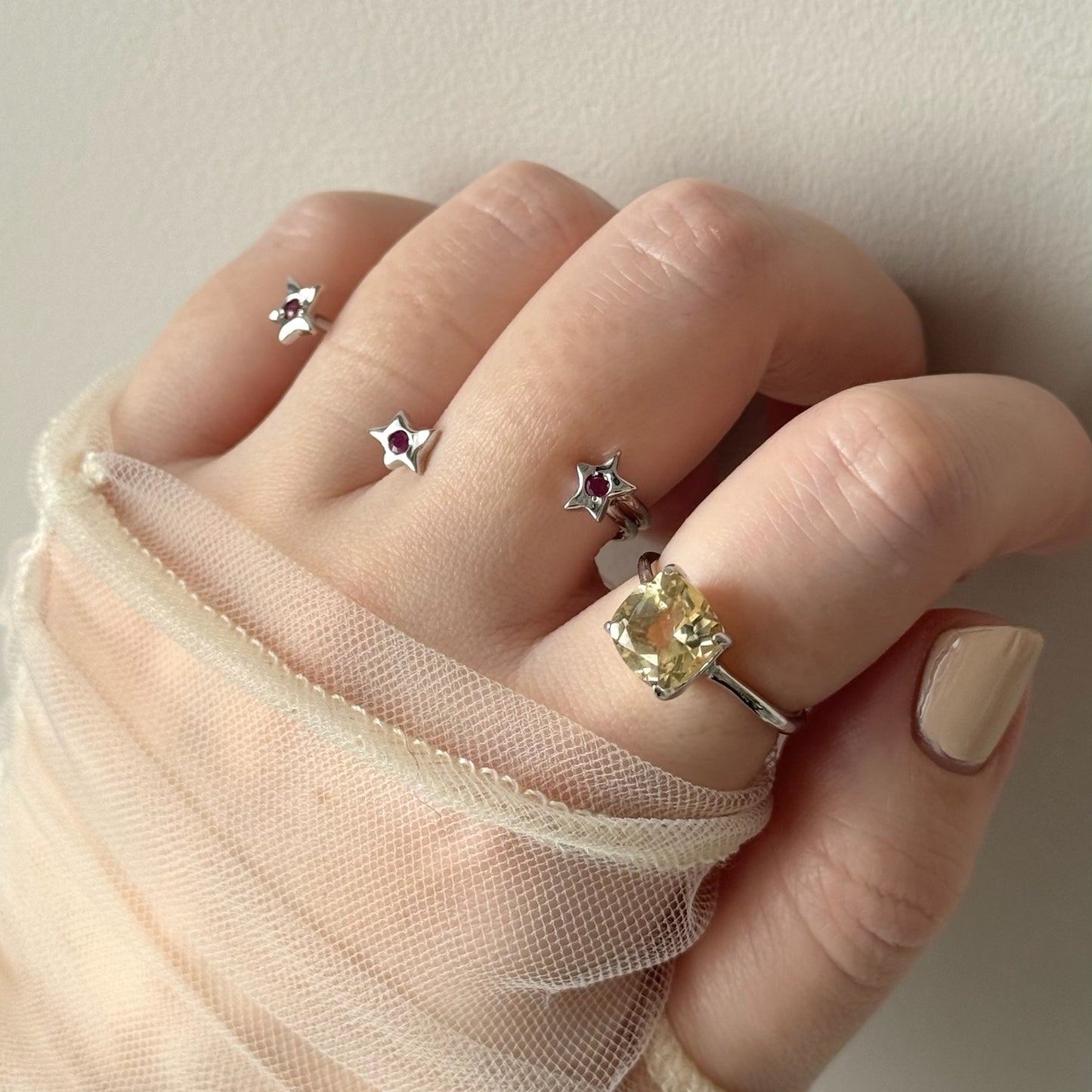 [ citorine ] square faceted cut silver