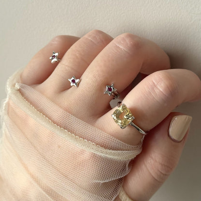 [ citorine ] square faceted cut silver