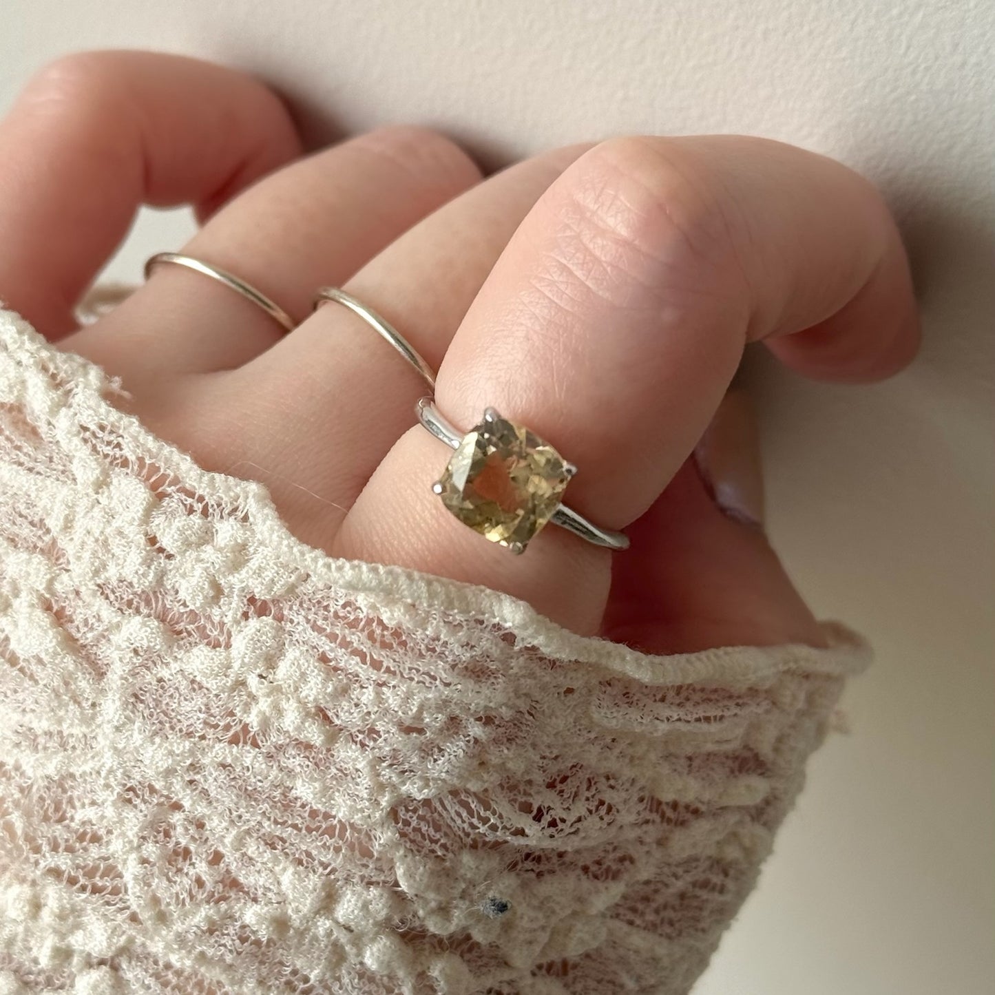 [ citorine ] square faceted cut silver