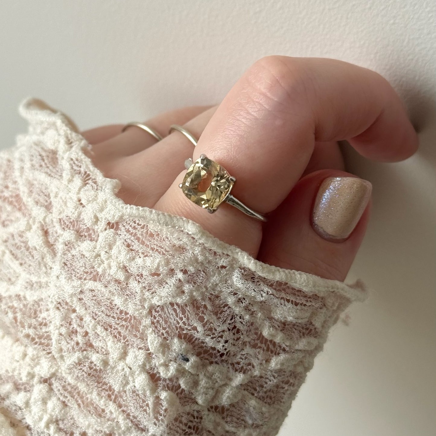 [ citorine ] square faceted cut silver