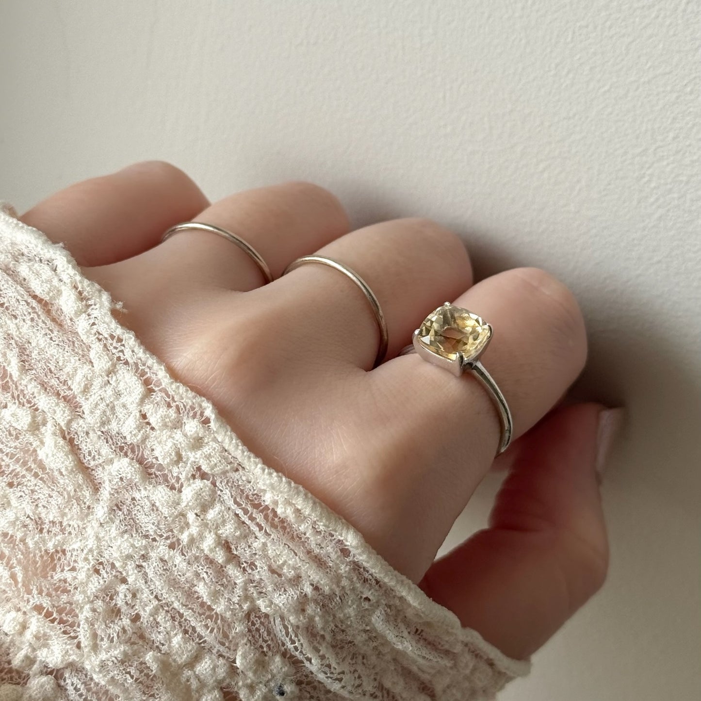 [ citorine ] square faceted cut silver