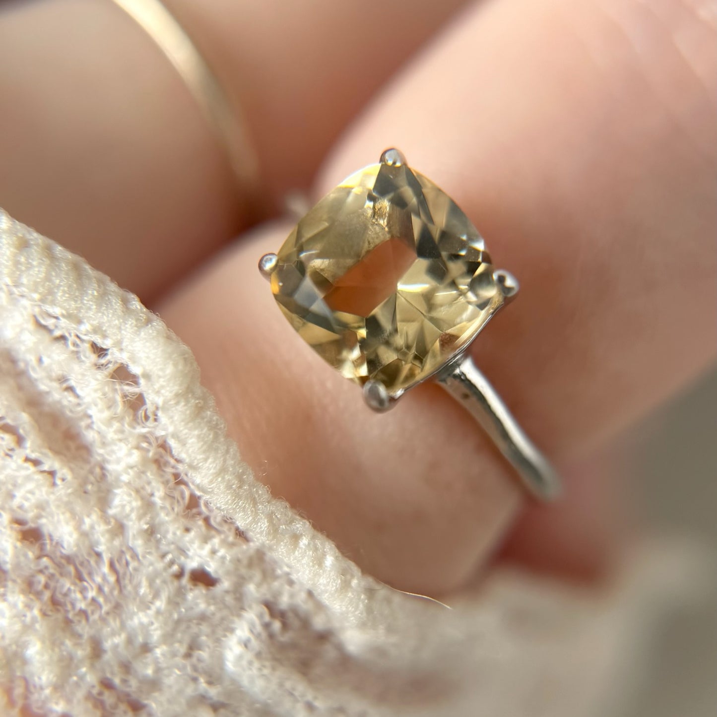 [ citorine ] square faceted cut silver