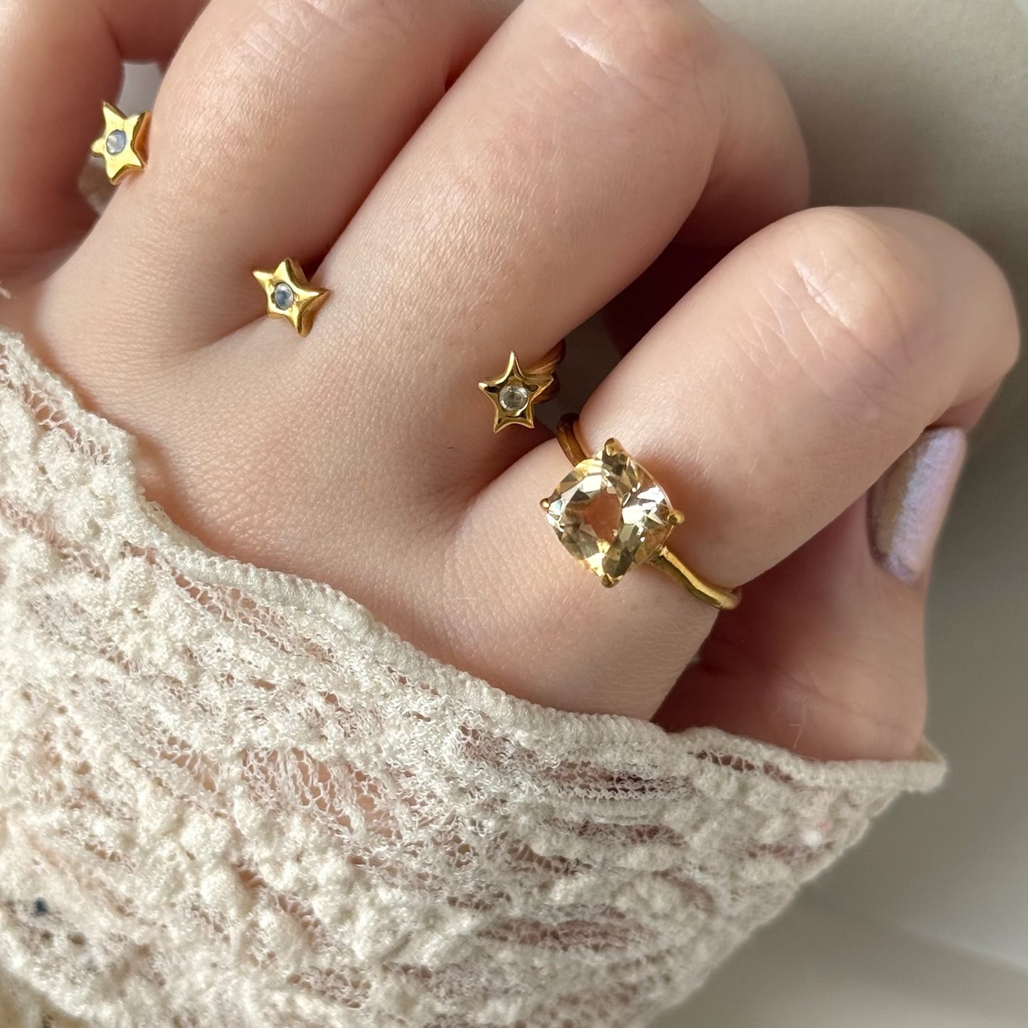 [ citorine ] square faceted cut gold