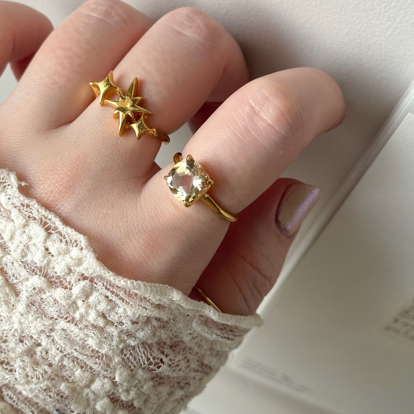 [ citorine ] square faceted cut gold
