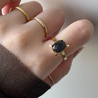 [ black labradorite ] classic gold [ free size ]