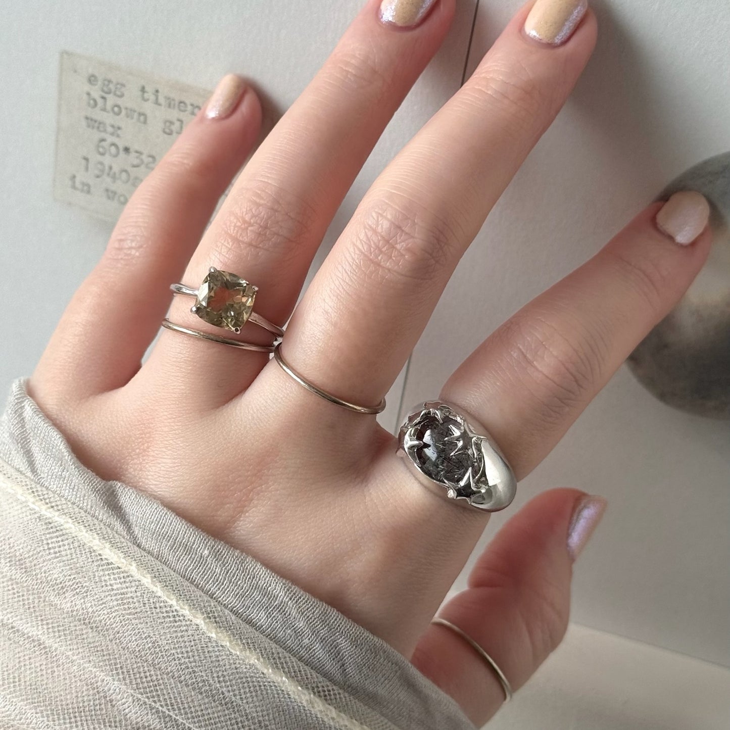 [ citorine ] square faceted cut silver