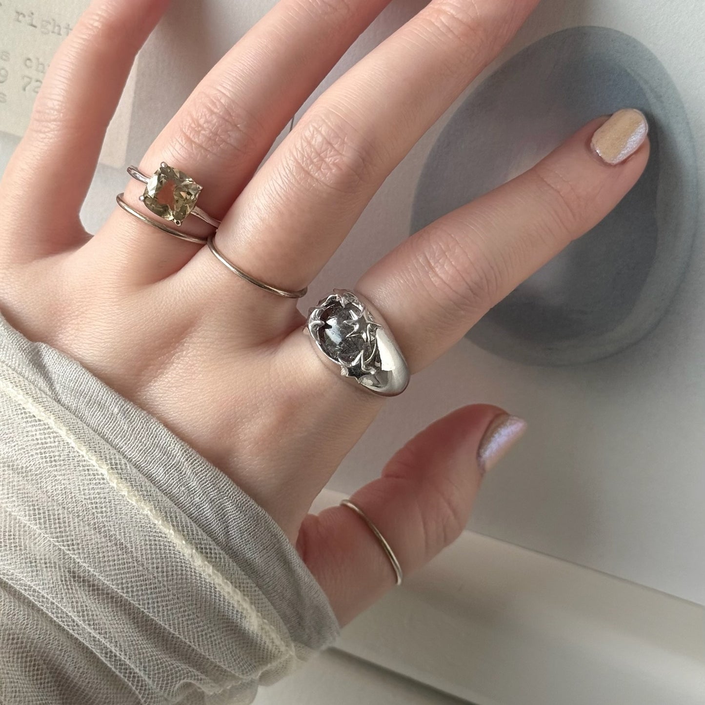 [ citorine ] square faceted cut silver
