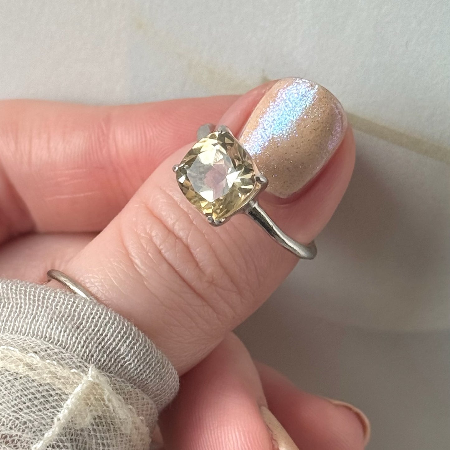 [ citorine ] square faceted cut silver