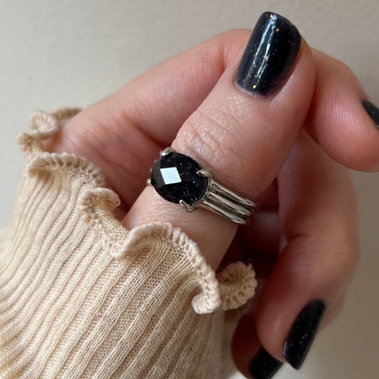 [ blue gold stone & crystal (multi-faceted) ] trois silver