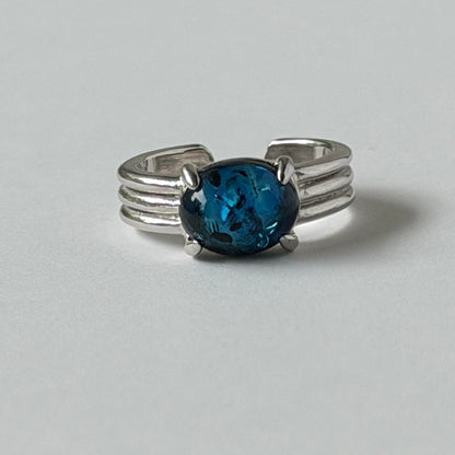 [ cracked blue amber ] trois silver